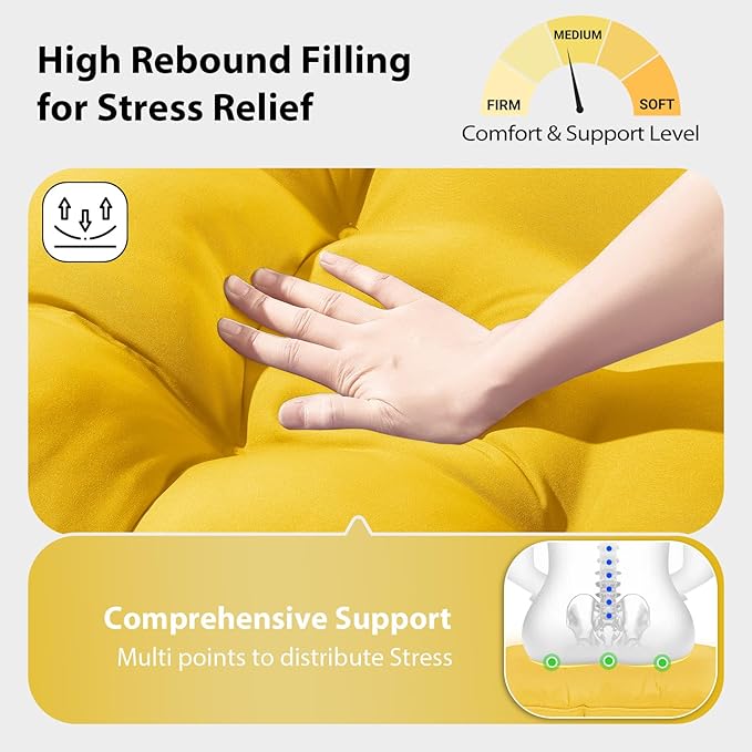 Tufted Bench Cushions for Outdoor Furniture, 48" x 18" Porch Swing Cushions Filled with Foam, Overstuffed Patio Cushions for Bench Loveseat with 2-3 Seats,Thick and Water Resistant, Yellow