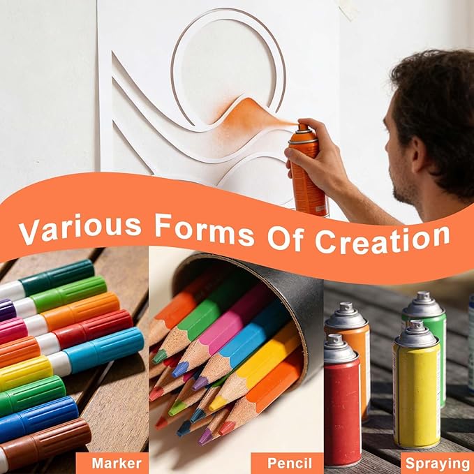 9 Pcs Modern Bohomian Stencils, Reusable 10x8 in Sun and Moon Large Stencil Minimalist Boho Templates for Home Decor DIY Crafts, Boho Line Art Stencils for Painting Spraying on Wall Floor Wood Fabric