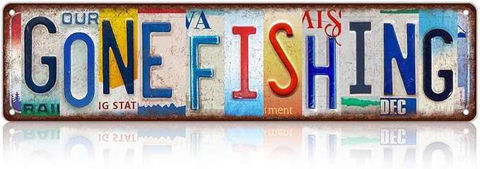 Vintage Gone Fishing Metal Tin Signs Street Signs Man Cave Bar Cafe Home Wall Decor 16 x 4 Inches