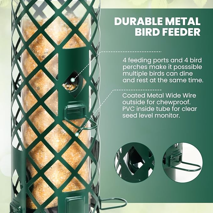 Squirrel Proof Bird Feeders for Outdoors,Weight-Activated Squirrel-Proof Outside Hanging Bird Feeder,Metal Mesh Wild Bird Feeder for Cardinal, Finch, Blue Jay, Chickadee,Gift for Bird Lovers