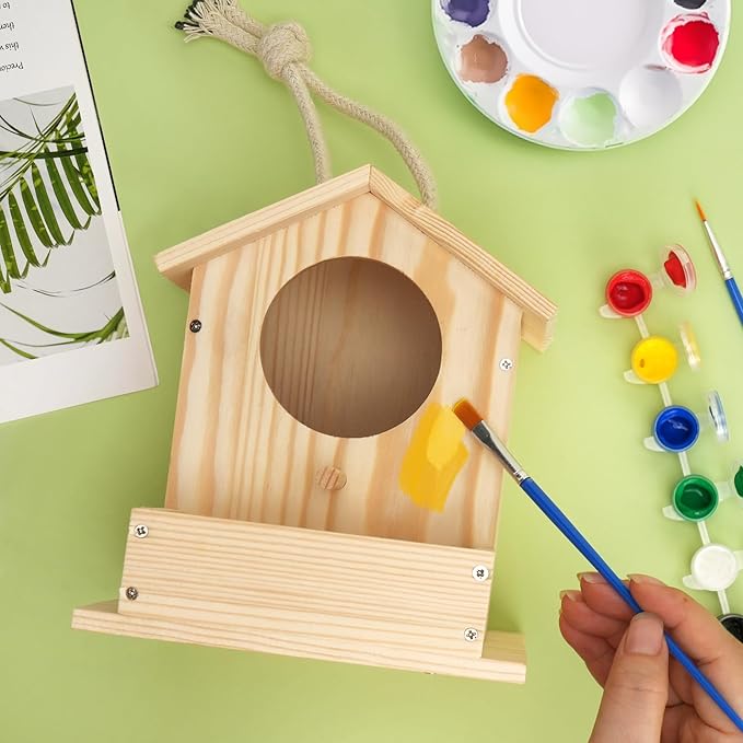 LotFancy Bird House Kit, DIY Wooden Birdhouse Kits, Arts and Crafts Painting Kits for Kids Ages 4+, Build and Paint, Including Paints & Brushes