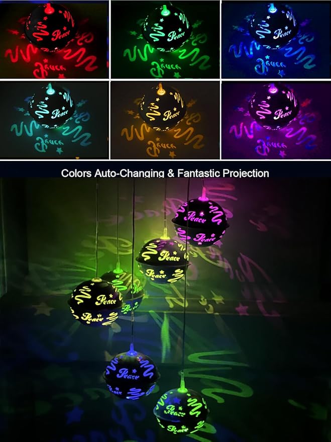 Solar Wind Chimes for Outside, Birthday Grardening Gifts for Mom Grandma Women, Color Changing Ball Christmas Decorations Wind Chimes Outdoor Solar Hanging Lights for Garden Yard Patio Party