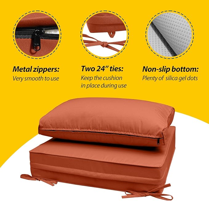 AAAAAcessories Outdoor Seat Cushions for Chairs, Fade-Resistant, Waterproof Patio Furniture Replacement Cushions, 23" x 23" x 5" + 23" x 13.5", Rust