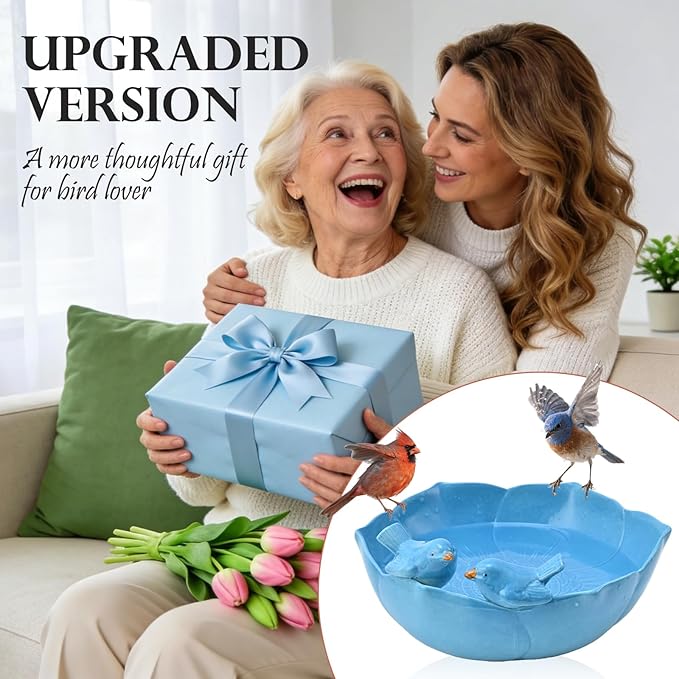 Ceramic Bird Bath for Outdoors, 10.1” Hand-Painted Glazed Ceramic Bird Baths Bowls and Feeders for Outside, UV/Frost-Resistant Finish Ground Garden Table Top Bird Baths Decor for Patio Yard Home Blue