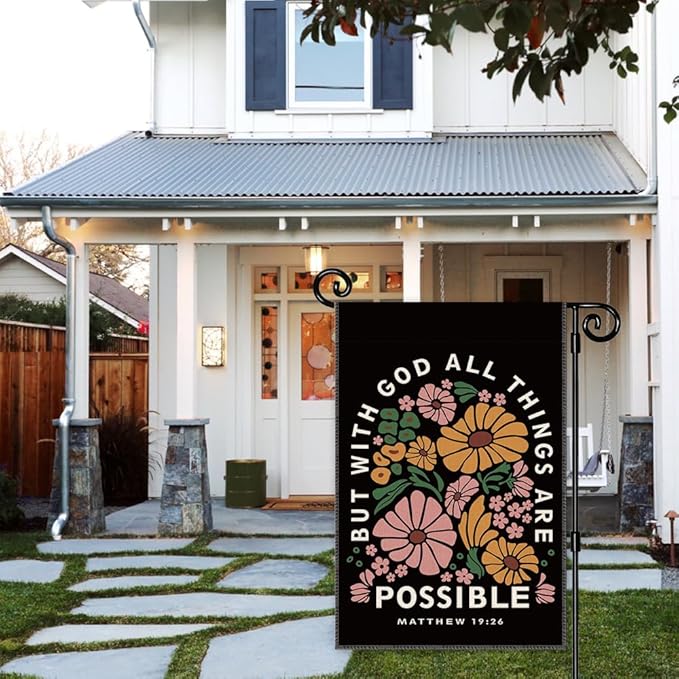 But With God All Things Are Possible Garden Flag, Religious Spring Garden Flag for Outside, Matthew 19:26 Double Sided Farmhouse Lawn Porch Yard Banner, Christian Gifts for Mom Family Neighbor