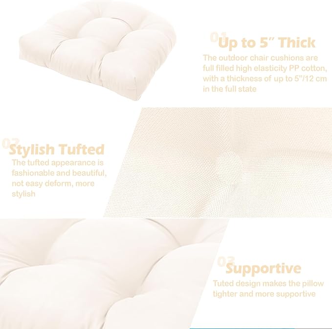MTMR Water-Repellent Outdoor Chair Cushions Set of 2, 19”X19” Patio Chair Cushions with High Elasticity PP Cotton, Thick Tufted Outdoor Patio Furniture Cushions, Seat Cushions for Outdoor Furniture