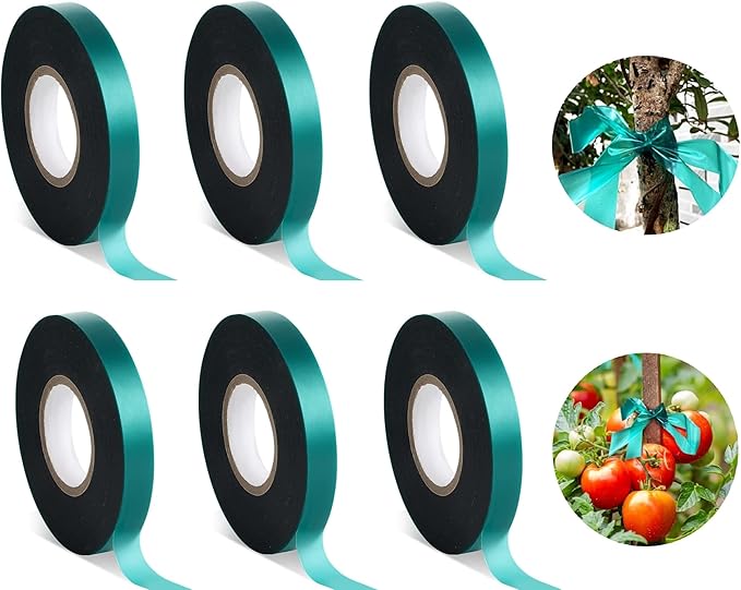 Homaisson 6 Rolls Stretch Tie Tape, 147.6 Feet 0.5 Inch Garden Tie Tape, Garden Vinyl Stake, Stretchy Soft Vinyl Tape for Indoor Outdoor Plants, Patios, Vegetable Fields, Orchards