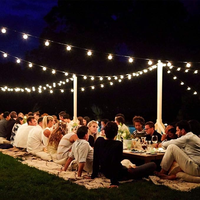 Abeja Outdoor String Light G40-100Ft with 105 Edison Glass Bulbs, 5W, E12 Socket Base, UL Listed Waterproof for Patio Lights Bars Party Decor, White