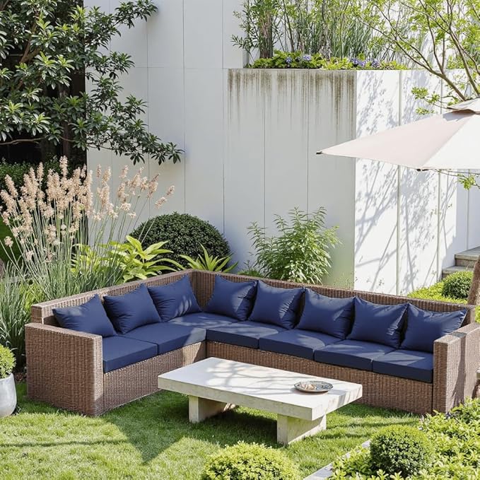 Outdoor Seat Cushion Set 22 x 24 x 4 Inch, Waterproof & Fade Resistant Patio Furniture Cushions with Removable Cover and Ties, Thick Deep Seating Pads for Outside Chair Sofa Couch, Dark Blue
