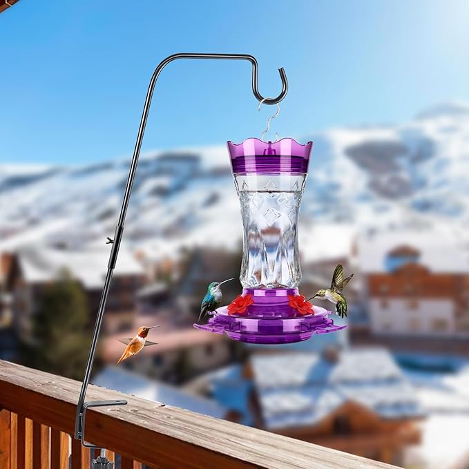 Hummingbird Feeders for Outdoors Hanging, BOLITE Glass Hummingbird Feeder, 4 Bee Guard Feeding Ports, Built-in Ant Moat, Leak Proof, 15 Ounces, Stars Decor, Purple, 2 Pack, Gifts for Women Men