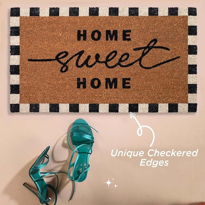 Folkulture Welcome Matt Outdoor | 16 x 28 Home Sweet Home Door Mats for Front Door Mat Outside Entrance | Eco Friendly | Checkered Coir Door Mats | Outdoor Decor for Home | Durable & Anti Slip