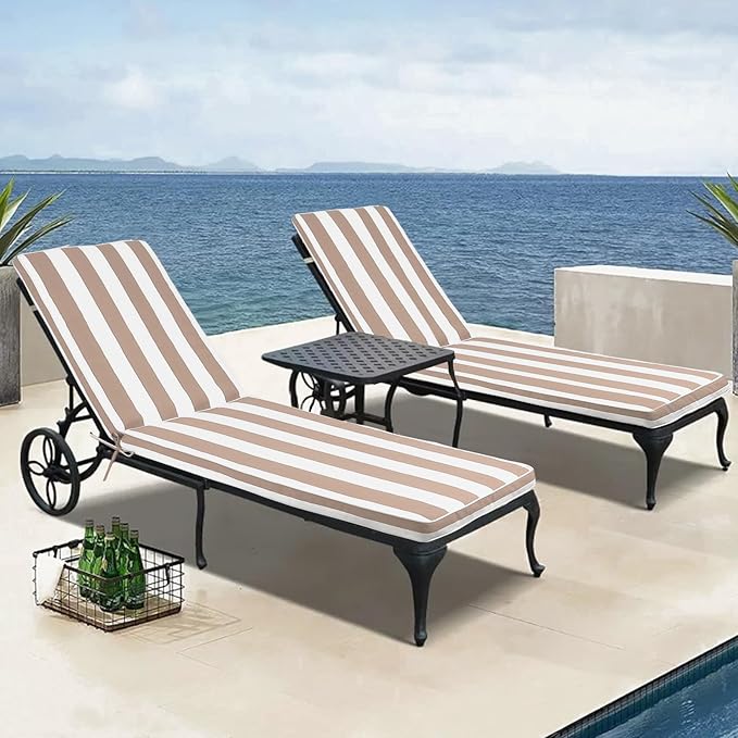 Only choice 2 Pcs Set Outdoor Lounge Chair Cushions Patio Chaise Lounge Replacement Cushions Furniture Seat Cushions Chair Pads(Beige White Striped)