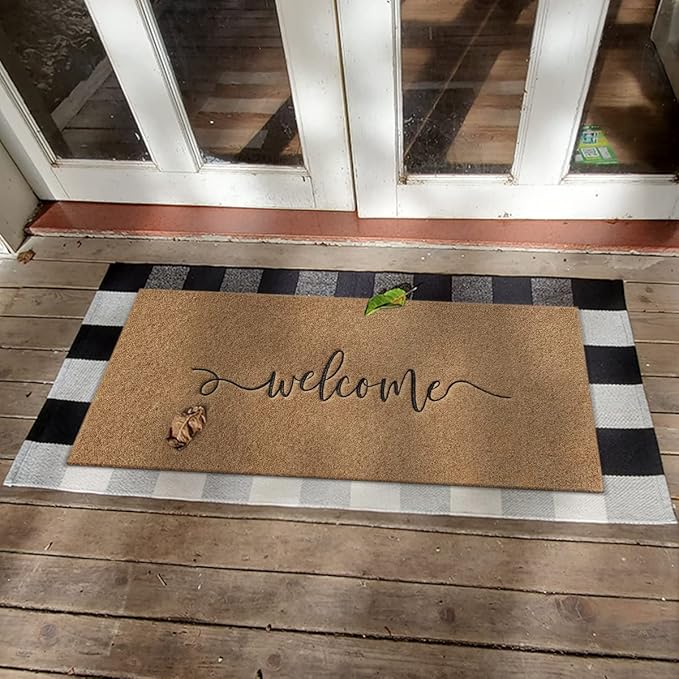 AAZZKANG Brown Door Mat Large 18"x48" Outdoor Welcome Mat with Non Slip Rubber Backing Easy to Clean Entry Doormat for Indoor High Traffic Areas Front Door