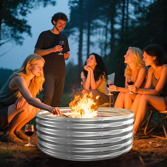 Metal Fire Pit Ring/Bonfire Fire Ring- 48 Inches Diameter, 0.7 MM Thick,1.5 ft High, Durable and Stylish for Outdoor Fire Pits,Patios and Camping (Silver, 4X4X1.5 ft)