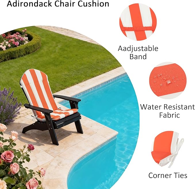 Adirondack Chair Cushions Set of 2 Outdoor Rocking Chair Cushions, Water-Resistant, Fade Resistant 50x20 Inch High Back Patio Replacement Cushions, Red White Stripe