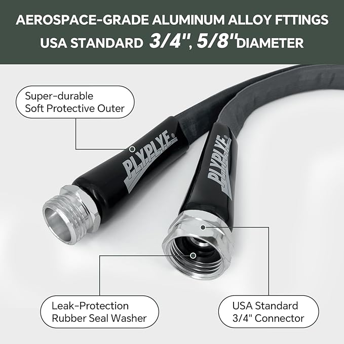 25ft Non-Expanding Garden Hose – Ultra-Light, Kink-Free, High-Pressure, Abrasion-Resistant, Durable, All-Weather, Eco-Friendly, Black&Gray