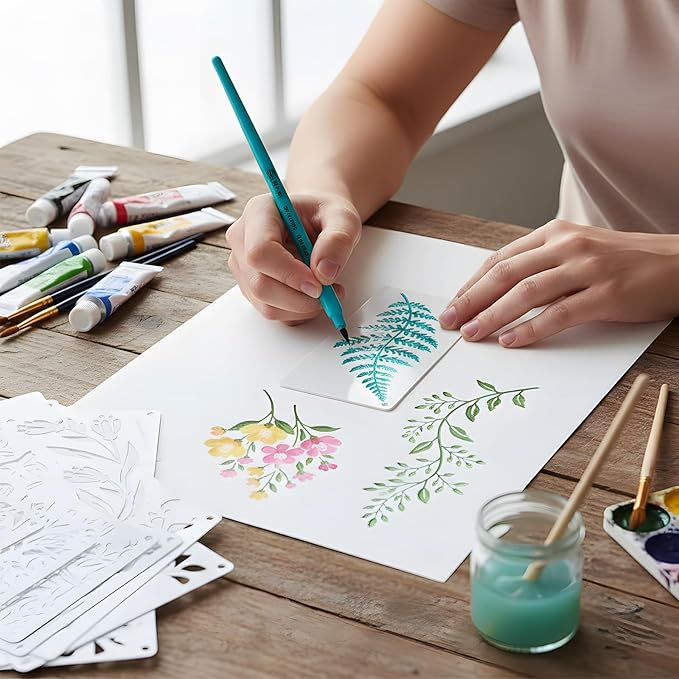 36 Pcs Wildflower Stencils for Painting on Wood & Canvas, 6x3 Inch Reusable Botanical Stencils, Plastic Floral Templates for Scrapbooking, Journals, DIY Art Crafts and Home Ornaments