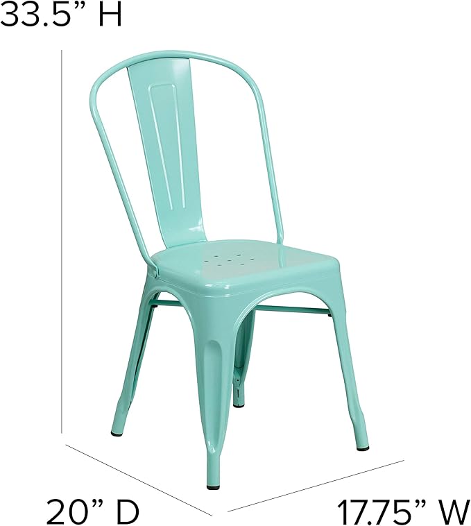 EMMA + OLIVER Commercial Grade Square Mint Green Metal Indoor-Outdoor Table Set-4 Stack Chairs