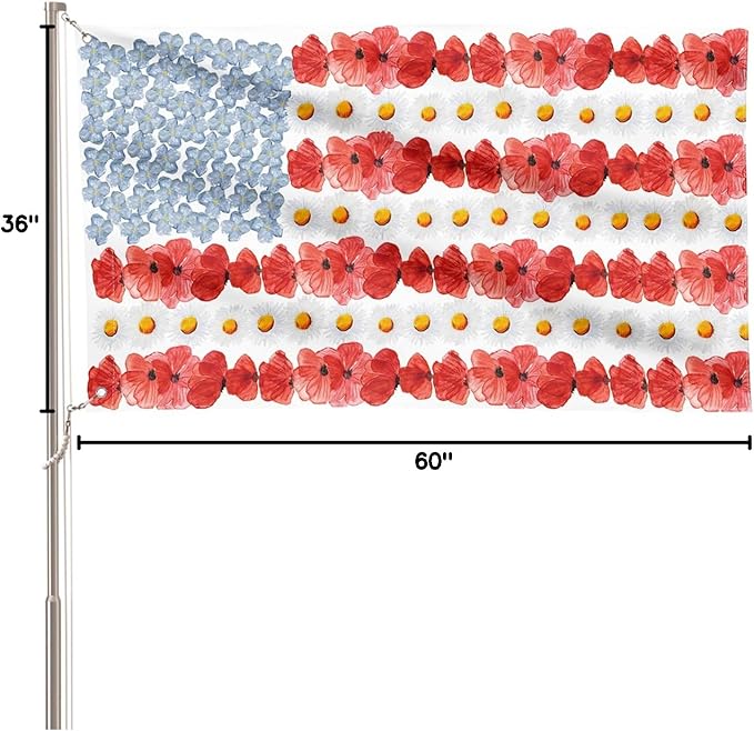 AVOIN colorlife Myosotis Poppy Memorial Day House Flag 3x5 FT Double Sided Outside, Patriotic American Flag Yard Outdoor Decoration