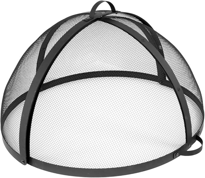 Sunnydaze Round Fire Pit Spark Screen Cover - Easy-Opening Outdoor Fire Pit Screen - Heavy‑Duty Steel Metal Mesh - 22" Diameter