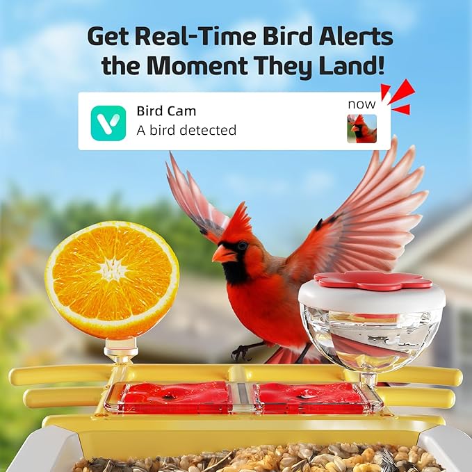 Bird Feeder with Camera 2K HD AI Smart Identify BirdSpecies Solar Panel Outdoors Birdhouse with Cam, Instant Arrival Alerts, Capture BirdVideo, Gifts for Mom Dad (Yellow)