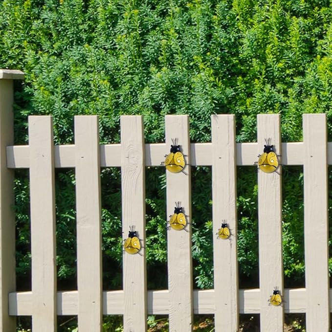 OBTANIM 4 Pack Cute Metal Bee Garden Wall Art Decorative Yard Hanging Decorations Outdoor Lawn Wall Sculptures