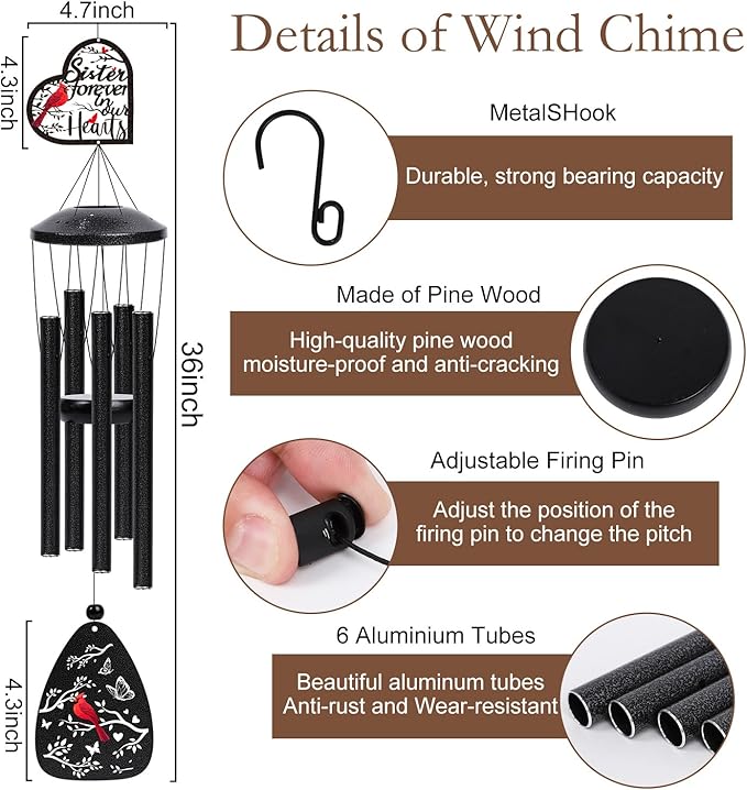 Memorial Gifts for Loss of Sister - Memorial Wind Chimes for Loss of Sisters Sympathy Bereavement Remembrance Gift in Memory of Sister for Home Outdoor Garden Patio Condolence