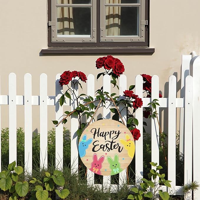 Easter Bunny Door Sign for Home Decorations Happy Easter Rabbit Door Hanger Wooden Hanging Holiday Wall Porch Outdoor Signs