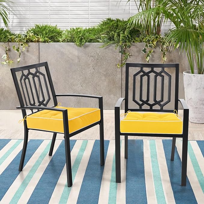HARBOREST Outdoor Chair Cushions Set of 2, Tufted Patio Chair Cushions with Ties, Square Corner Outdoor Cushions for Patio Furniture, Lawn Chairs, Wicker Chairs, 19" x 19" x 5", Yellow