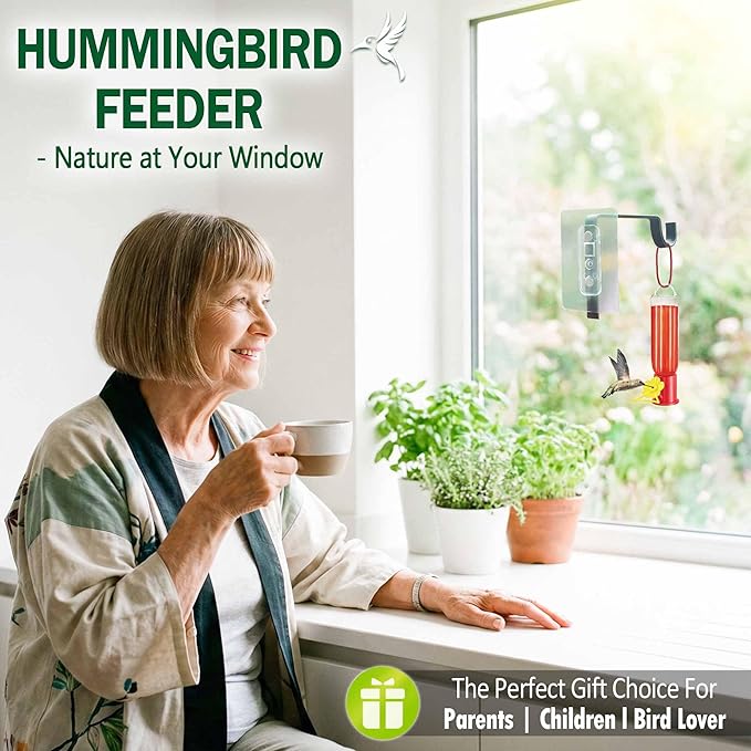 Outdoor Hummingbird Feeder Hanging: Window Hummingbird Feeder with Metal Hook, Mini Humming Birds Feeder for Outside with Feeding Ports, Leak-Proof Design, 3oz, Gifts for Mom Dad Bird Lovers