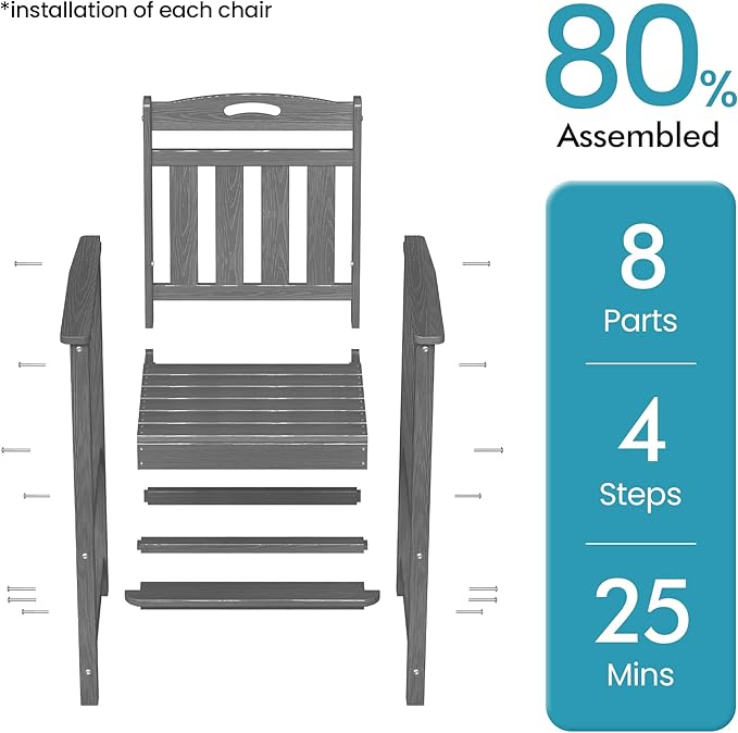 Ciokea Set of 2 Outdoor Tall Bar Chairs, 27" Bar Height Patio Stools with Arms & High Back, Heavy Duty All-Weather Adirondack Tall Chairs for Balcony, Poolside, Deck and Garden, Grey