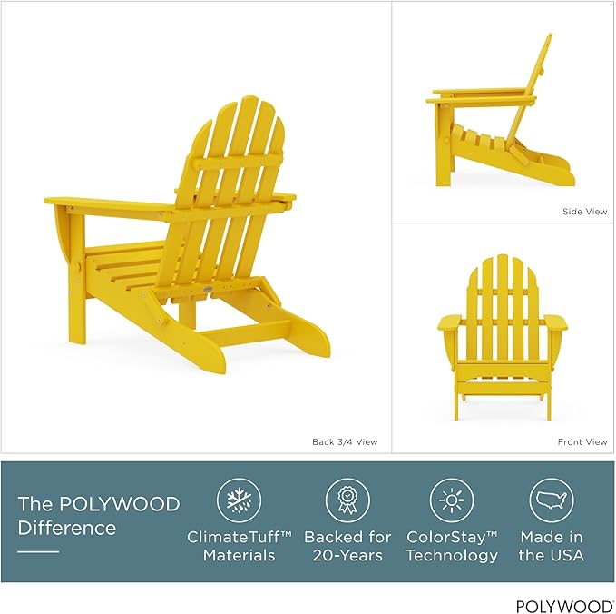 POLYWOOD AD5030LE Classic Folding Adirondack Chair, Lemon