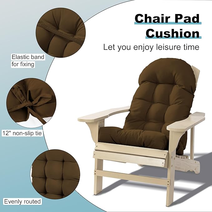 Large Adirondack Chair Cushion, Rocking Chair Cushion 50x20.8x4 inch, High Back Patio Cushions of Upper and Lower with Ties, Sunscreen and Fade-Resistant (Brown, 1)