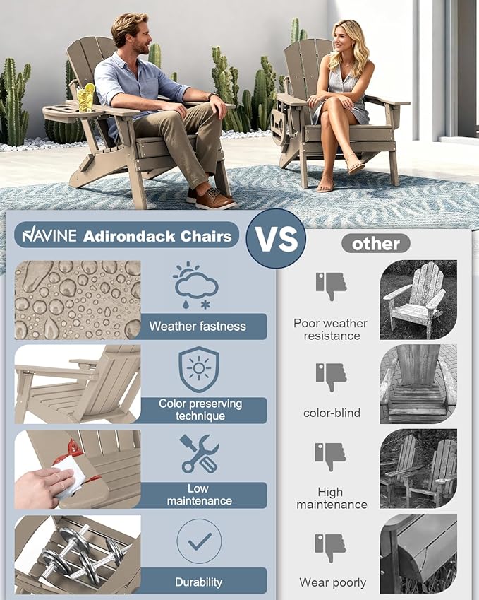 Adjustable Adirondack Chair Set of 8 with Cup Holder, All Weather HDPE Fire Pit Chairs for Deck, Backyard, Patio, Brown