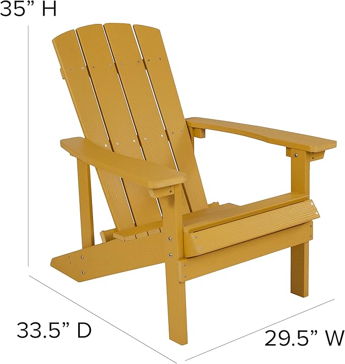 Flash Furniture Charlestown Poly Resin Adirondack Chair - Yellow - All Weather - Indoor/Outdoor - Set of 2