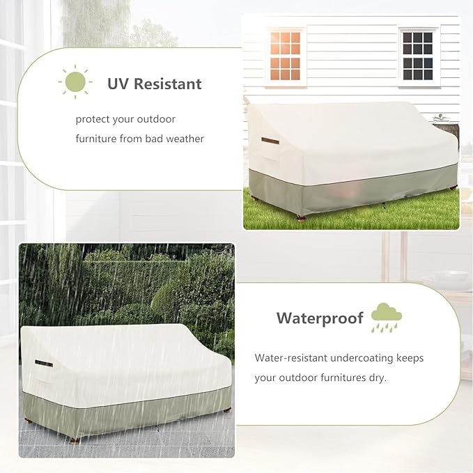 3-Seater Patio Sofa Cover,79 W x 38 D x 35 H Inches Outdoor Couch Cover,600D Heavy Duty Waterproof Outdoor Sofa Covers,Patio Furniture Covers,Beige