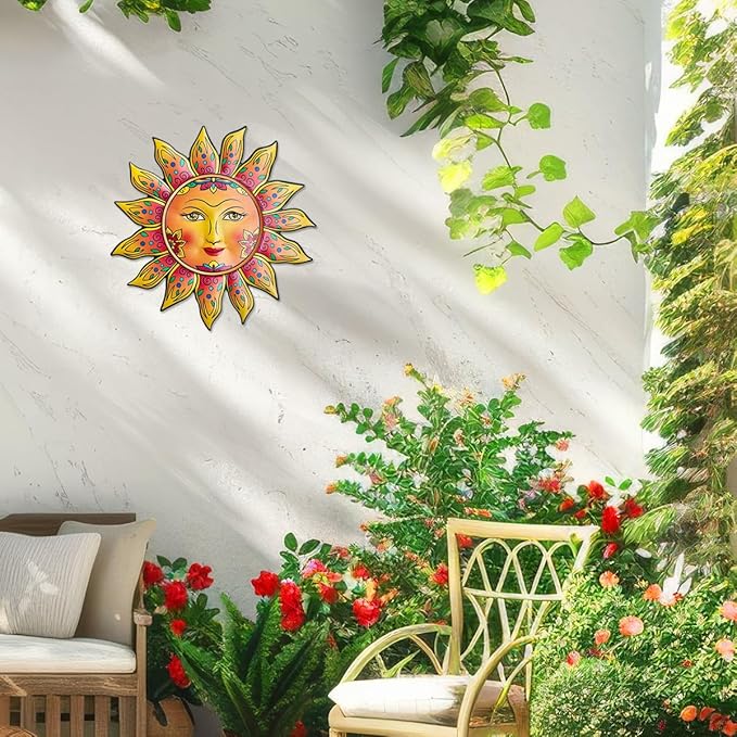 Metal Sun Wall Decor - Sun Flower Wall Art Decoration,Hanging Decoration for Home Garden Farmhouse Yard Patio Fence Living Room Bedroom