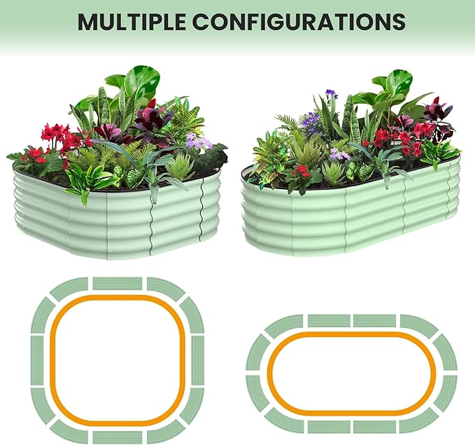 2 Pcs 6x3x1 ft Oval Galvanized Raised Garden Beds, Metal Planter Boxes with Open Base, Tool-Free Assembly for Vegetables, Flowers, Herbs - Outdoor & Patio Use, Green