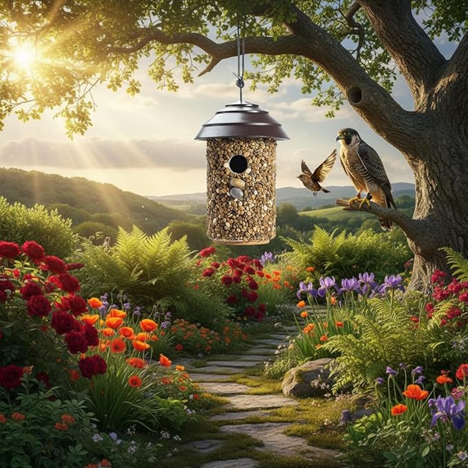 Outdoor Wren Bird House with River Pebble Composite Roof – Decorative Wooden Nesting Box for Wrens, Finches & Small Songbirds – Weather-Resistant Hanging Backyard Habitat, 10 Years (Black