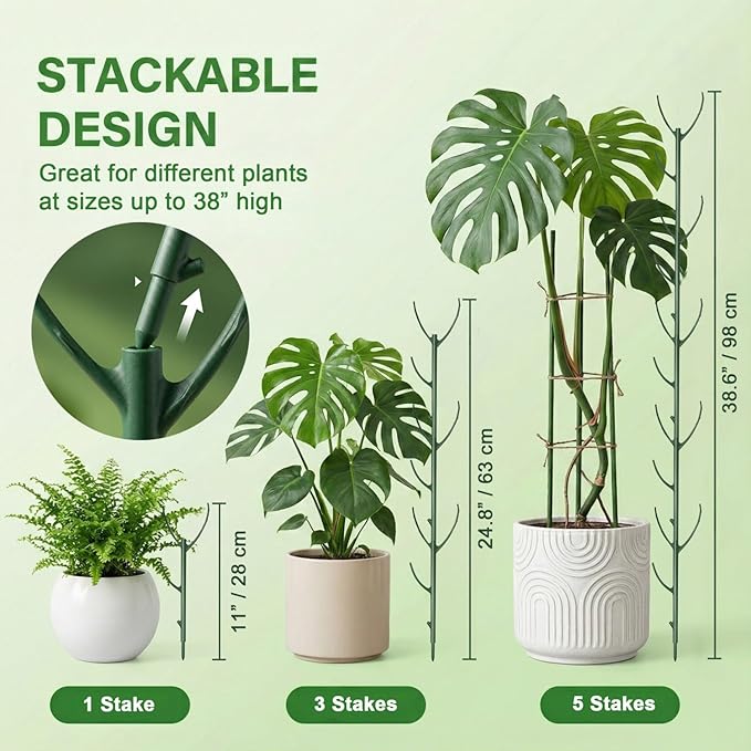 Monstera Plant Support Stakes Indoor - 10-Pack Stackable Tall Plant Sticks for Climbing Plants Stem Support - Durable Trellis Garden Poles for Outdoor Gardening