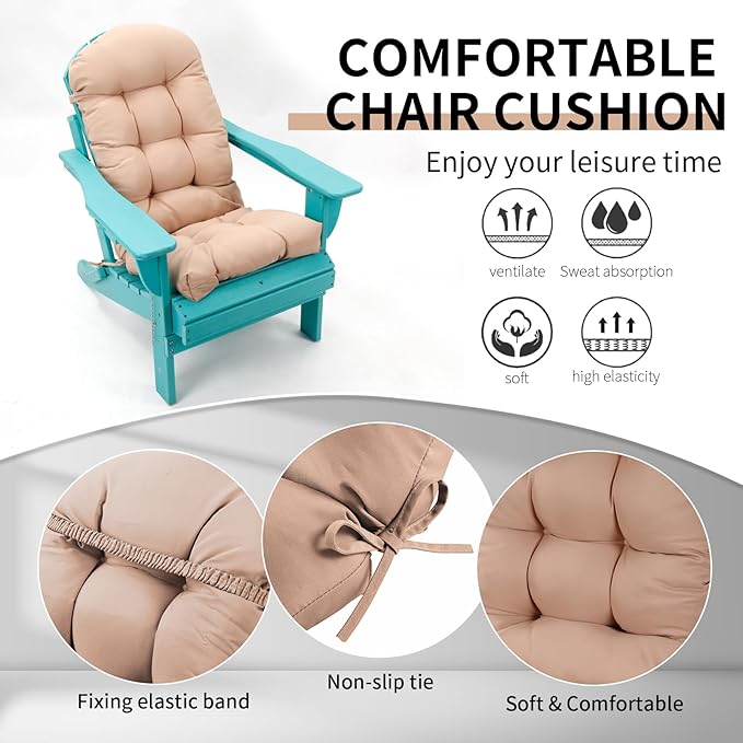 Adirondack Chair Cushions Set of 2, High Back Patio Chair Cushions 48 x 19.7 x 4.7 Inch, Indoor/Outdoor Thickened Rocking Chair Cushion, Fade-Resistant & Waterproof (Beige)