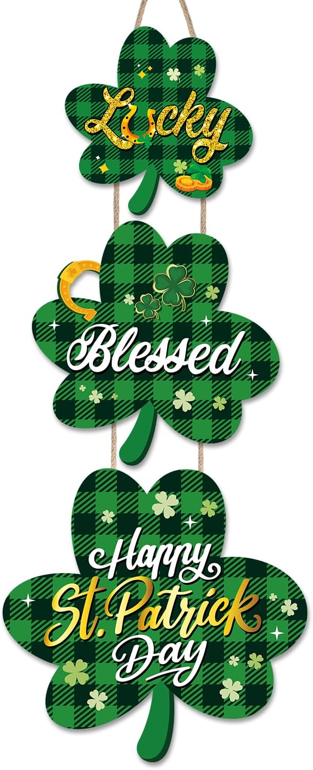 St Patricks Day Door Decorations, Shamrock Shaped Hanging Sign for St. Patrick's Day Decor, St. Patricks Day Shamrock Wreaths for Front Door, St Patty's Day Decorations Indoor Outdoor