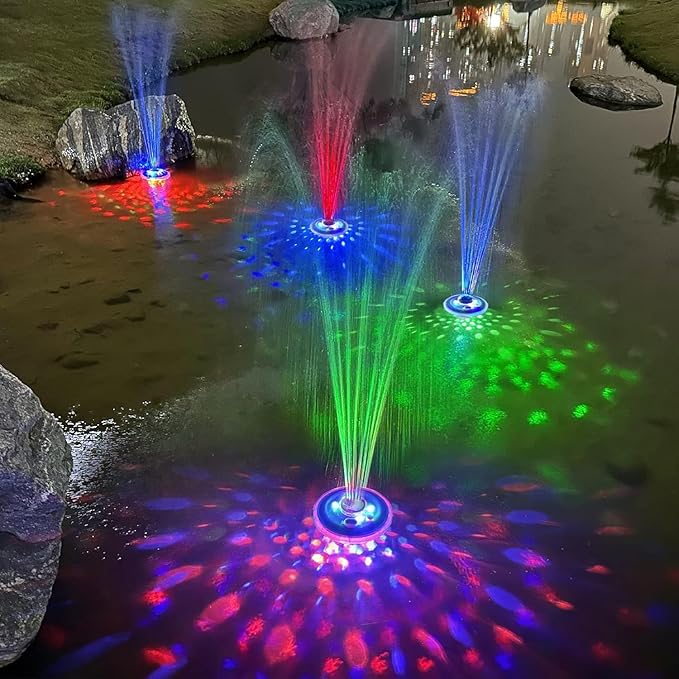 Floating Water Fountain with Underwater Lights, Powered Pump Outdoor, 2 Modes Sprinkler Waterfall Fountain for Inground Above Ground Pool, Pond-Light Blue-1PC