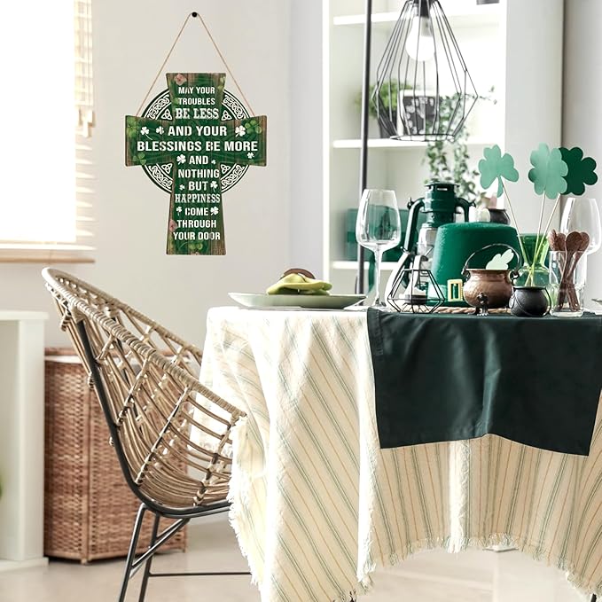 Wooden St Patricks Day Decoration Shamrock Door Wreath for Front Door Sign Wall Signs Shamrock Clover Spring Decoration, Irish Sign Welcome Hanging for Home Decor Party Outdoor Indoor Supply