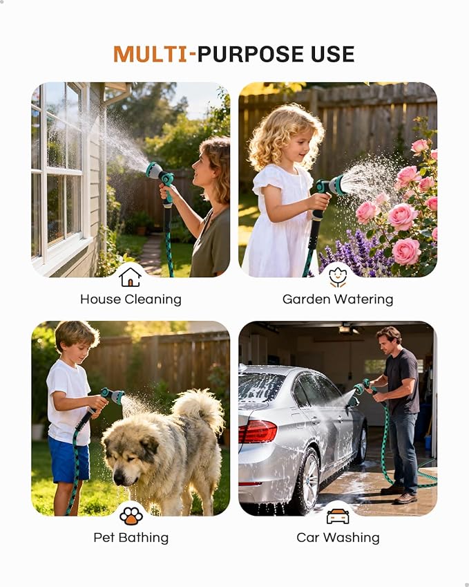 WELLUCK 50 FT Garden Hose - Ultra-Strong 3750D, Flexible Water Hose, Lightweight Non-Expanding hose with 10 Function Sprayer, Leak proof, Pressure Resistant for Yard, Outdoor