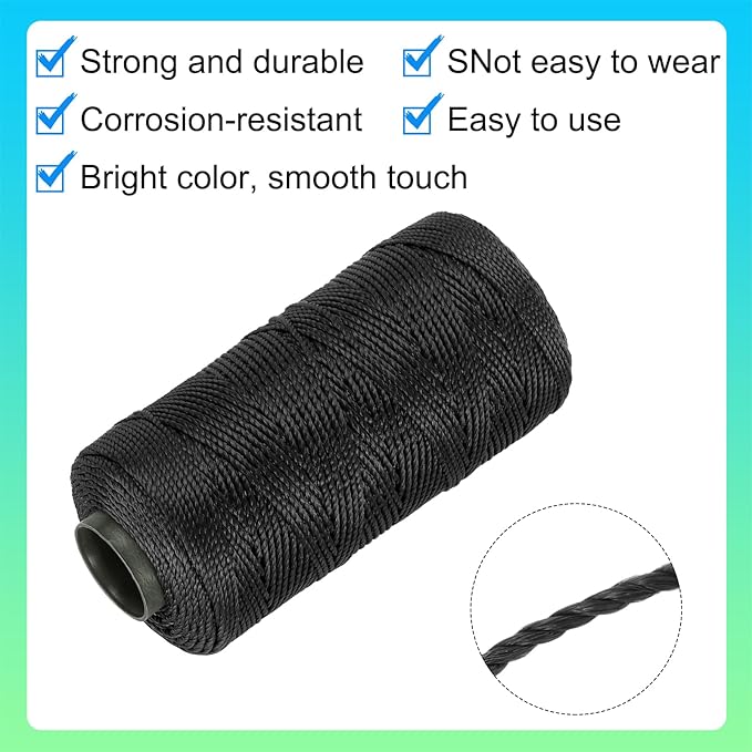 MECCANIXITY Nylon String 3 Strands Twisted Mason Line 1.5mm x 218 Yards Nylon Twine String for DIY Projects, Home Improvement, Gardening, Gift Wrapping, Christmas Party Supplies, Black