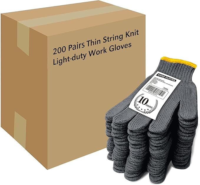 Evridwear Cotton Work Gloves Light-duty String Knit BBQ Glove Liner for Outdoor Cooking, Painting, Gardening 10/200 Pairs
