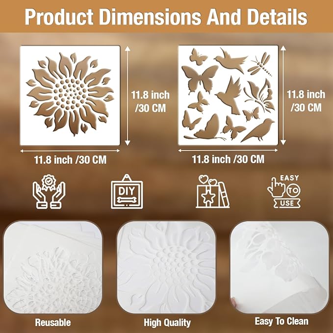 CeeVian Large Flower Stencils for Painting 9 Pieces Floral Templates Reusable Flower Stencil Wildflower DIY Art Stencils for Outdoors Garden Walls Lace Home Canvas Furniture Paper