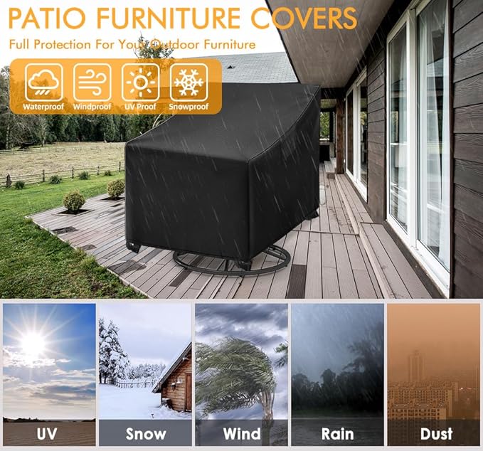 WLEAFJ Outdoor Rocking Chair Covers - Heavy Duty, Waterproof, Patio Rocking Chair Covers - Black, 2 Pack - 27.5" W x 32.5" D x 39" H