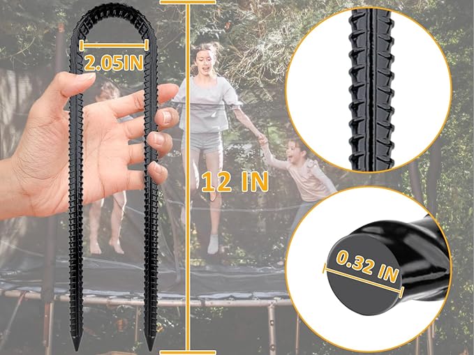 RIY Trampoline Stakes Anchors High Wind Heavy Duty Tent Stakes 12 Inch Ground Anchor Trampoline Accessories with T Hook